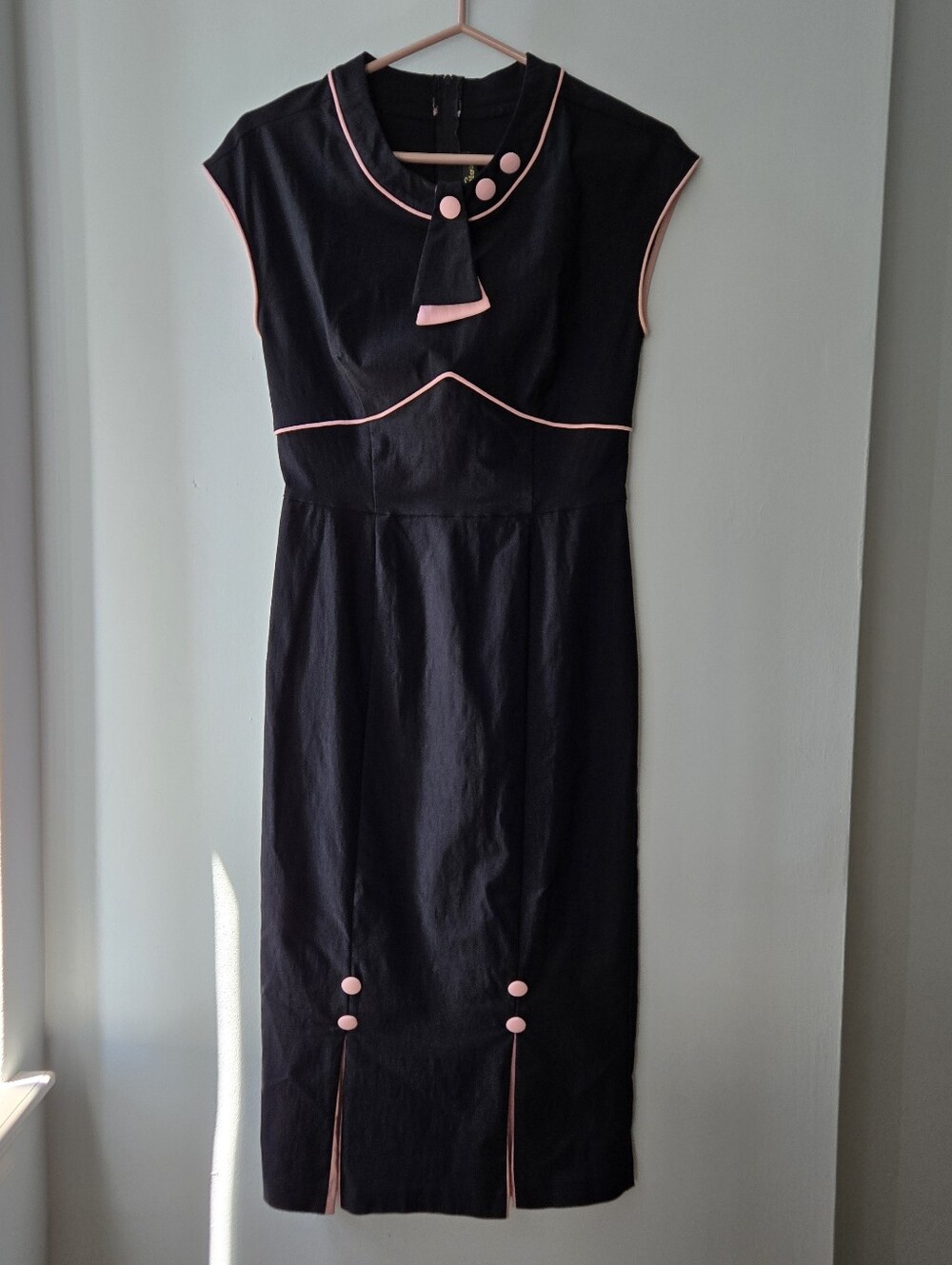 Stop Staring Bombshell Dress XL Runs Small Blk/pnk Stretch Fitted Midi 30s Pinup